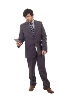 happy business man on the phone, full length, isolated