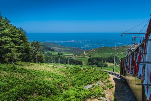 The Rhune cog train in the Pyrénées-Atlantique in France