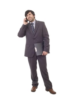 happy business man on the phone, full length, isolated