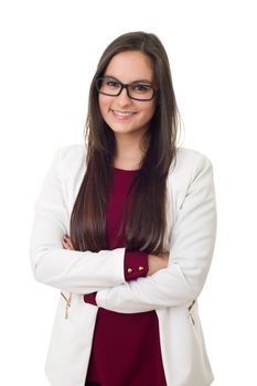 young business woman portrait isolated on white background