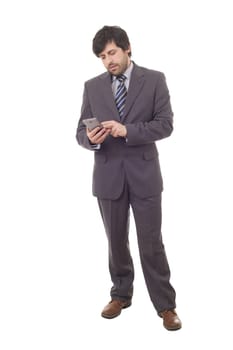 happy business man on the phone, full length, isolated