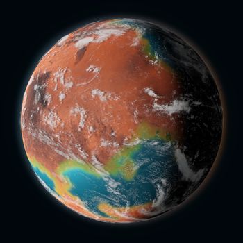 Mars Terraformed on the black background. 3d illustration-