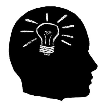 A black isolated man head with a lightbulb