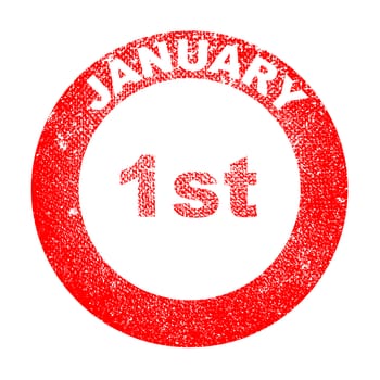 A January 1st red in stamp over a white background