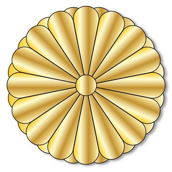 The imperial seal of Japan in gold over a white background