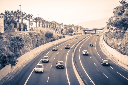 Stylized picture of highway on Tenerife Island, Spain