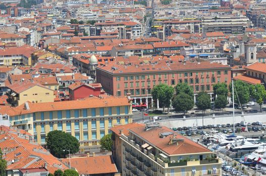 view of the city of Nice in the Maritime Alps, France. beautiful bright color in this city under Italian influence