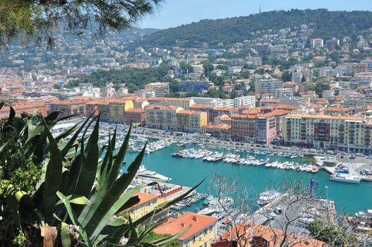 view of the city of Nice in the Maritime Alps, France. beautiful bright color in this city under Italian influence