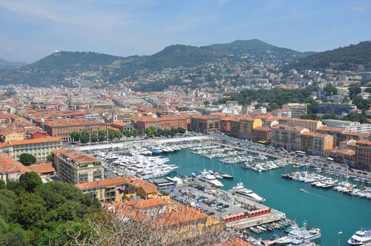 view of the city of Nice in the Maritime Alps, France. beautiful bright color in this city under Italian influence