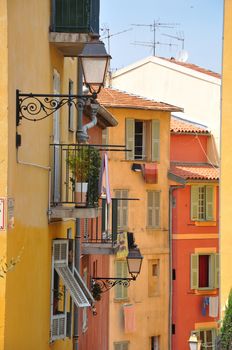 view of the city of Nice in the Maritime Alps, France. beautiful bright color in this city under Italian influence