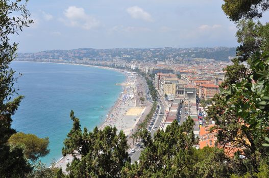 view of the city of Nice in the Maritime Alps, France. beautiful bright color in this city under Italian influence