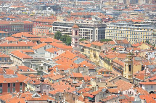 view of the city of Nice in the Maritime Alps, France. beautiful bright color in this city under Italian influence