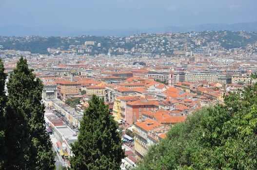 view of the city of Nice in the Maritime Alps, France. beautiful bright color in this city under Italian influence