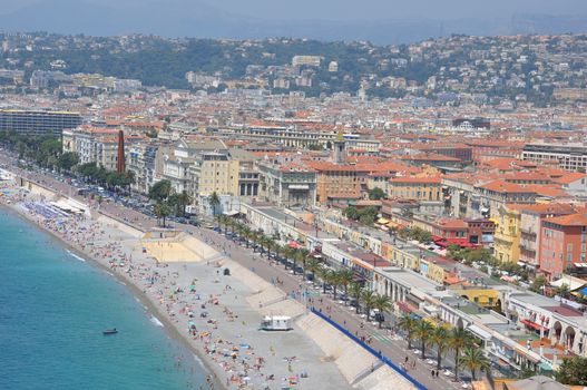 view of the city of Nice in the Maritime Alps, France. beautiful bright color in this city under Italian influence