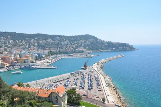 view of the city of Nice in the Maritime Alps, France. beautiful bright color in this city under Italian influence