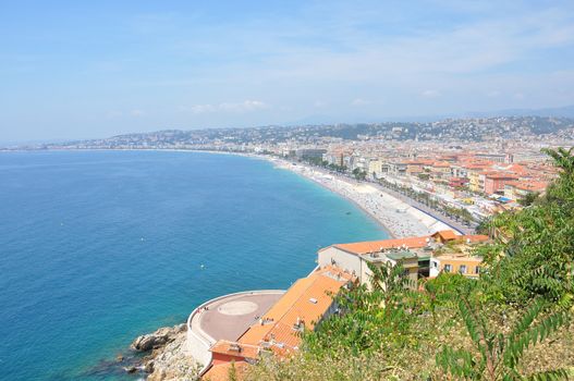 view of the city of Nice in the Maritime Alps, France. beautiful bright color in this city under Italian influence