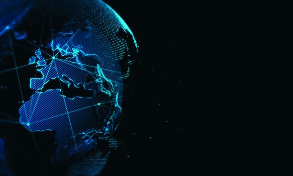Cyber world network background.Global business technology.Digital world map presentation concept.