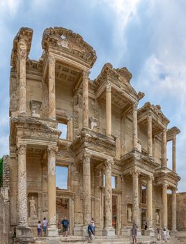 Ephesus, Turkey – 07.17.2019. Ephesus Library of Celsus in antique city on a sunny summer day