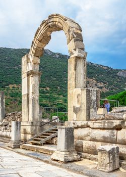 Ephesus, Turkey – 07.17.2019. Ruins of antique Ephesus city on a sunny summer day