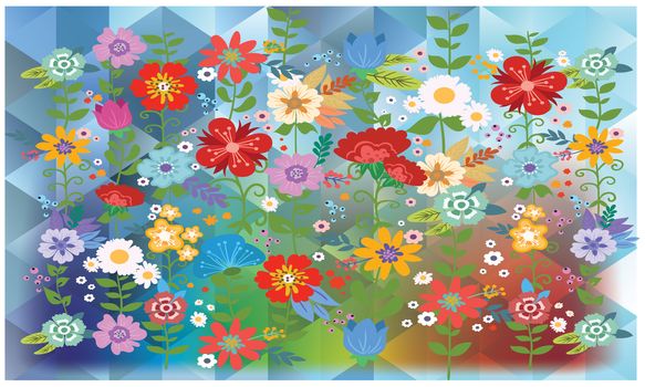flowers on rainbow triangles background