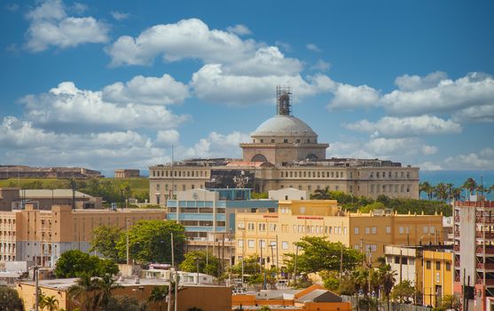 Skyline of colorful buildings in Old San Juan on Puerto Rico