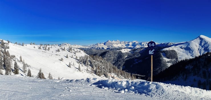 Empty Ski Slopes on Snowy Mountains in Europe