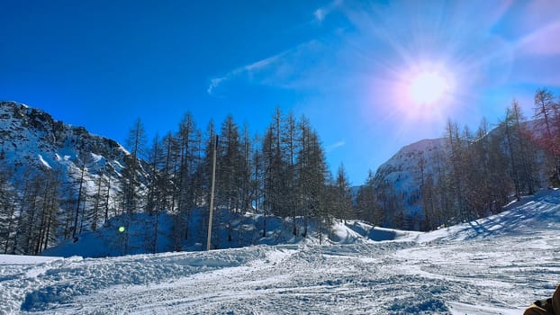 Empty Ski Slopes on Snowy Mountains in Europe
