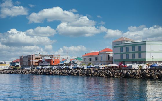 Colorful buildings on the coast of Dominica