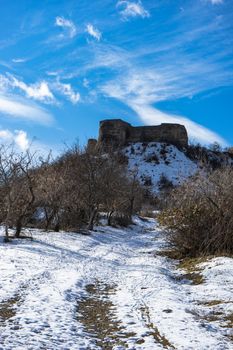 Famous georgian travel  landmark Manavi castle in winter time