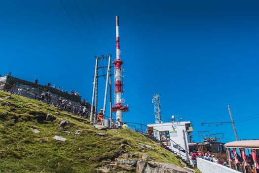 Inn and transmission antenna on the Rhune mountain in the Pyrenees Atlantiques in France