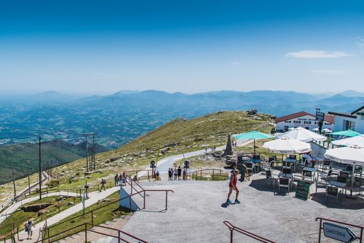 Inn and transmission antenna on the Rhune mountain in the Pyrenees Atlantiques in France