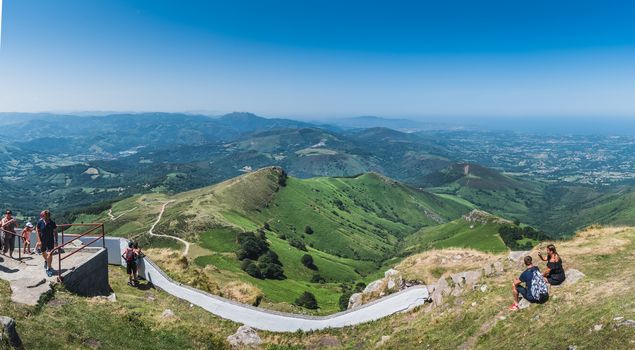 Panorama of the Pyrenees mountain and Spain on the Rhune in the Atlantic Pyrenees in France