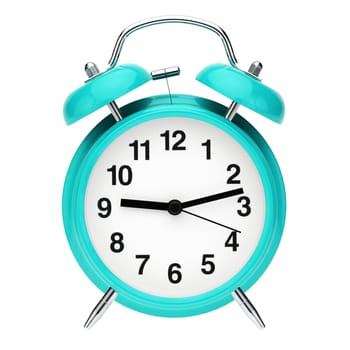 Blue retro alarm clock isolated on white background