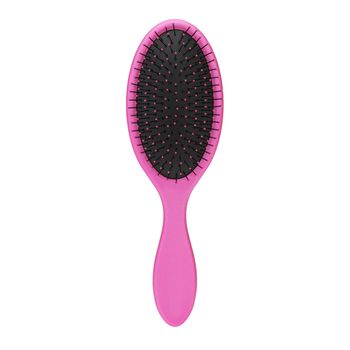 Pink and black hair brush on white background