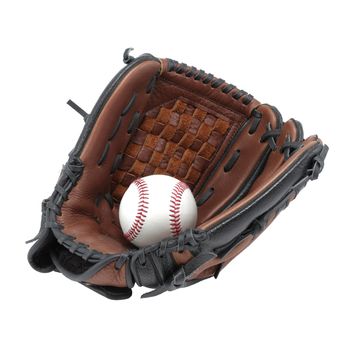 Baseball glove mitt and ball isolated on white background with clipping path