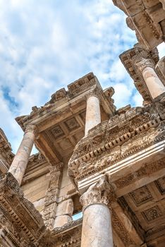 Ephesus Library of Celsus in antique city on a sunny summer day