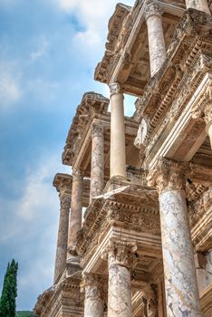 Ephesus Library of Celsus in antique city on a sunny summer day