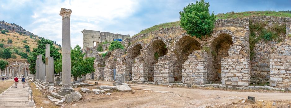 Ruins of antique Ephesus city on a sunny summer day