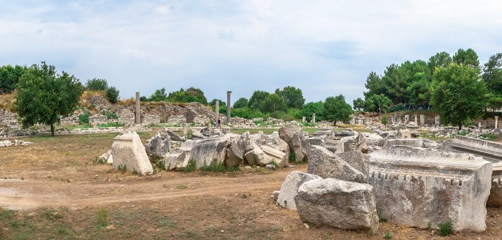 Ruins of antique Ephesus city on a sunny summer day