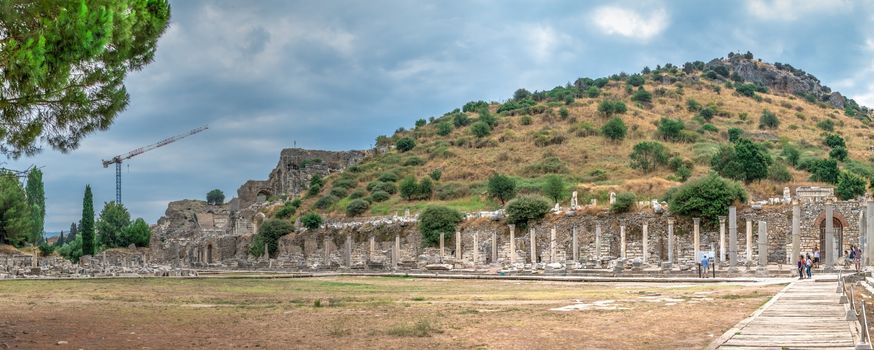 Ruins of antique Ephesus city on a sunny summer day