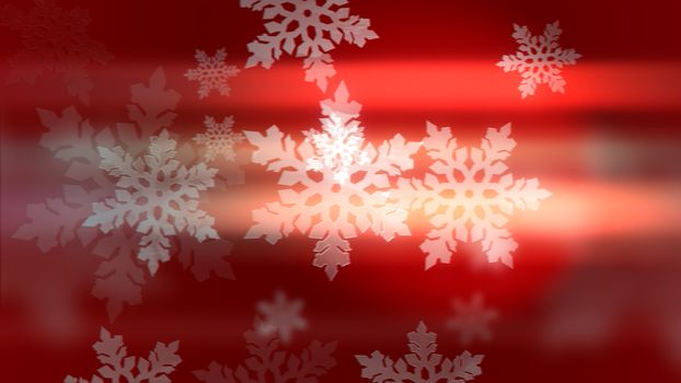 Gorgeous 3d illustration of white holiday snowflakes on the red backdrop. Merry Christmas! Happy New Year!