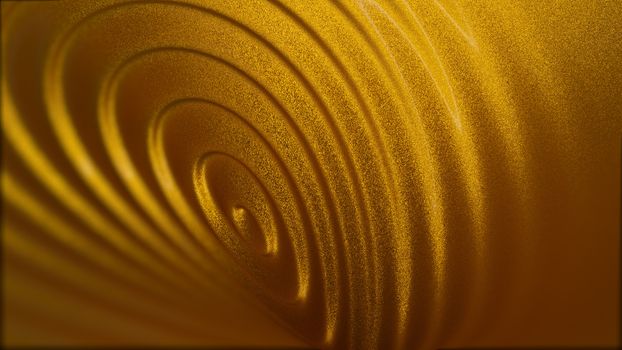 3d illustration of Liquid gold abstract background with small flakes and light reflections on it.