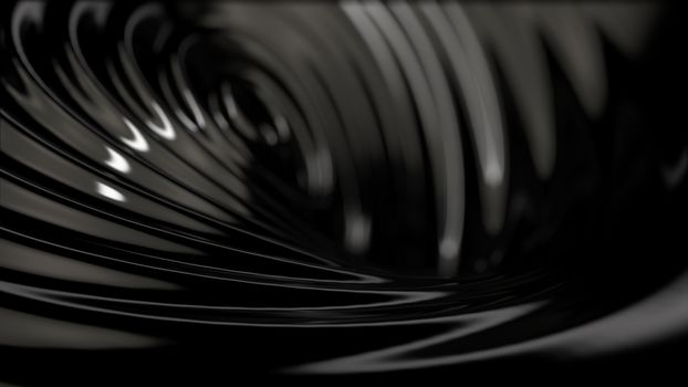 Angle view of wavy of melted abstract black liquid with light reflections on it. 3d rendering.