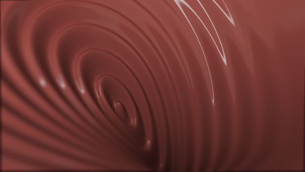 Angle view of wavy of melted chocolate or chocolate butter with light reflections on it. 3d rendering. 