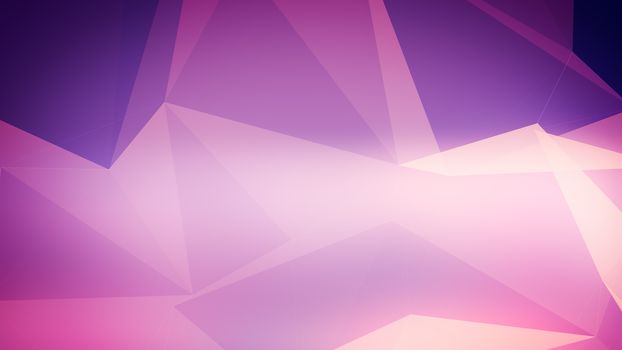 3d rendering background with triangles connected in violet and pink and purple colors.