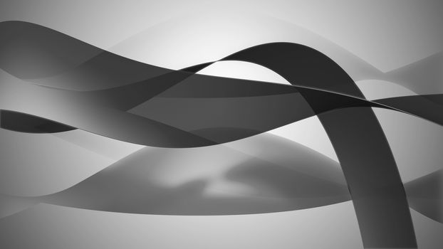 Black and White 3d rendering of lovely wavy background with bended lines 