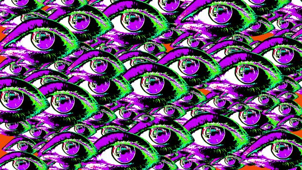 A pile of pop-art human eyes. 3d illustration.
