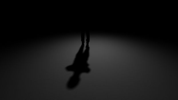 A business man shadow on a concrete floor. Symbol of a mystery or a big business or some illigal acts. 3d illustration.