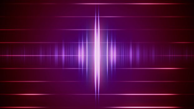 Abstract digital sound wave on the striped background with light signals. 2d illustration.