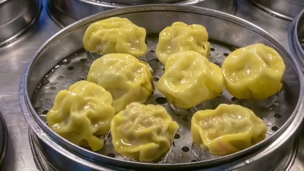 The close up of Taiwanese dim sum in Taipei night market.